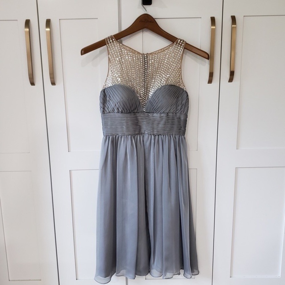 JS Collections Dress Womens 0 Sequin Embellished Waist Pleated Chiffon Cocktail